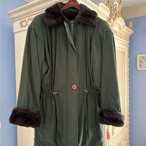 Larry Levine Dark Green Fur-Trimmed Utility Jacket